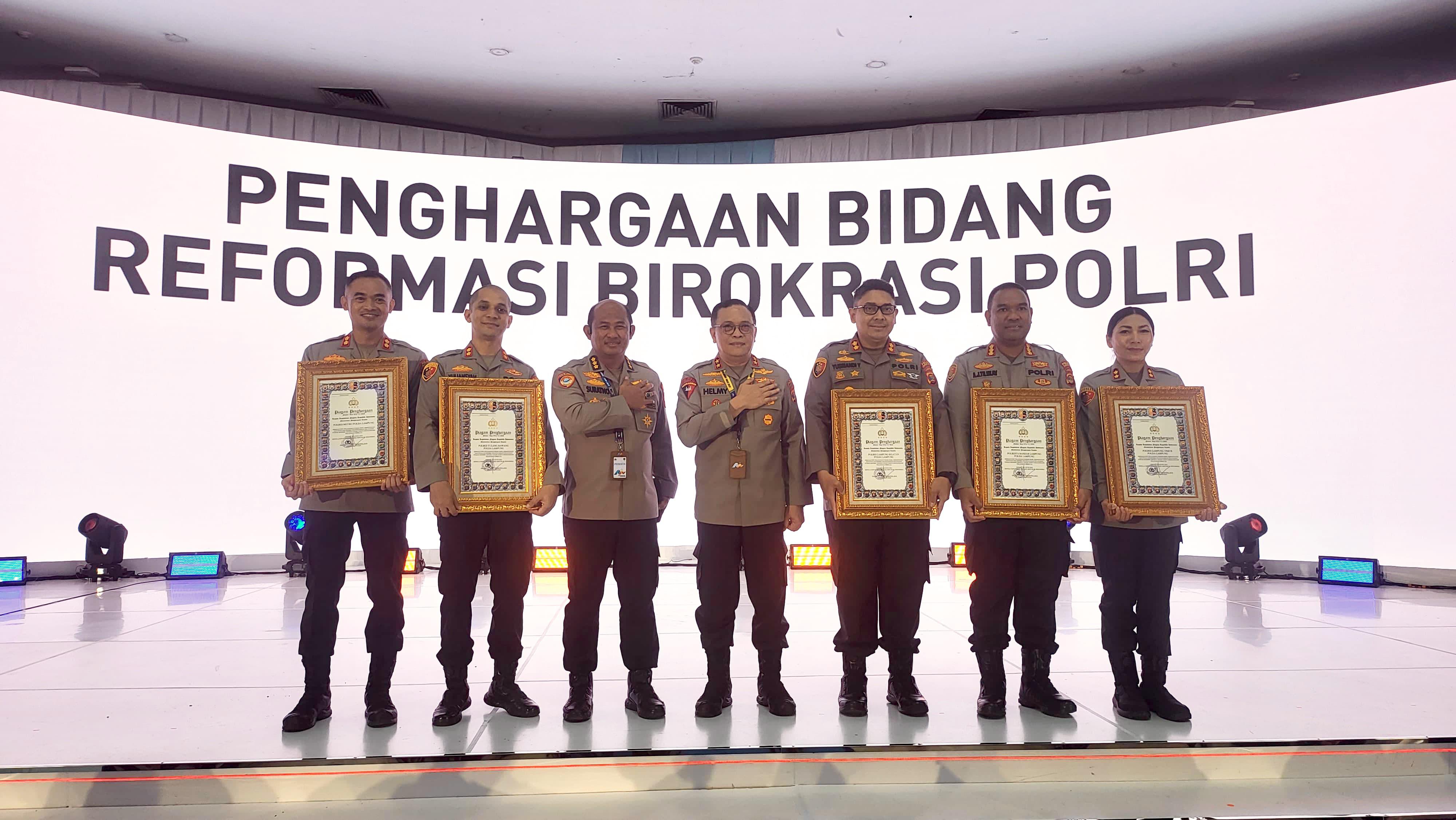 Lima Polres di Polda Lampung Raih Penghargaan Kapolri Kategori Pelayanan Prima dan Predikat Pembangunan Zona Integritas Tahun 2024